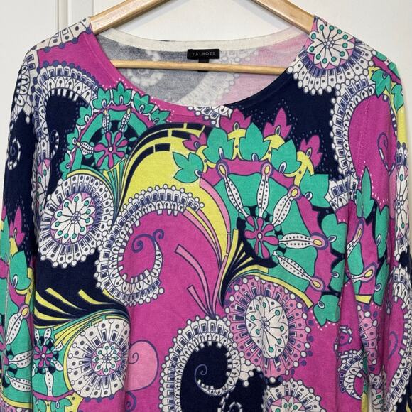 Talbots Size Large Vibrant Paisley Crew Neck Lightweight Sweater - Picture 3 of 8